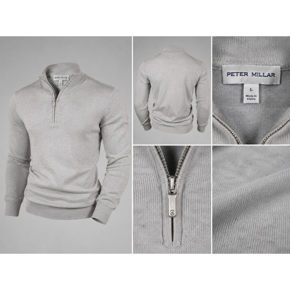 Peter Millar Autumn Crest Merino Wool 1/4 Zip Sweater Gray Men's Large